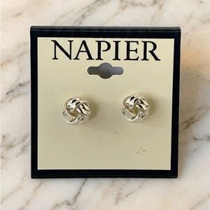 Napier Silver Tone Knot Stud Earrings Classic Vintage Style NWT